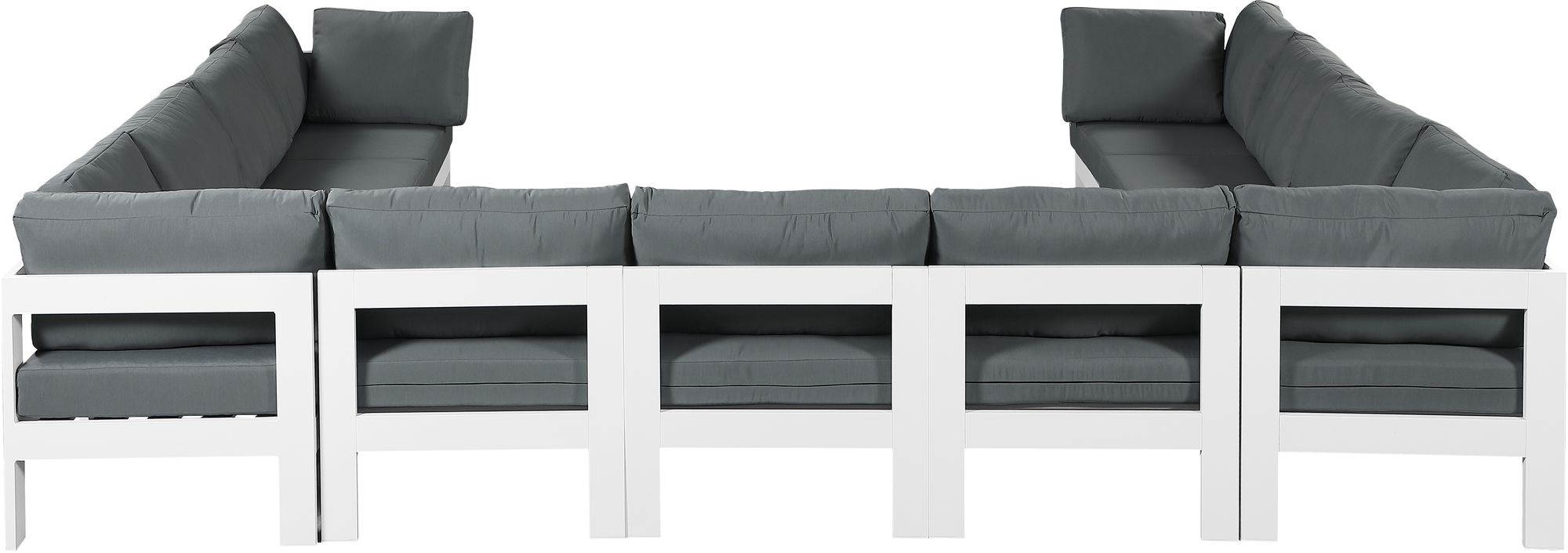 Nizuc 150" 11-Piece Outdoor Patio Waterproof Fabric Modular U-Shape Sectional with White Aluminum Frame