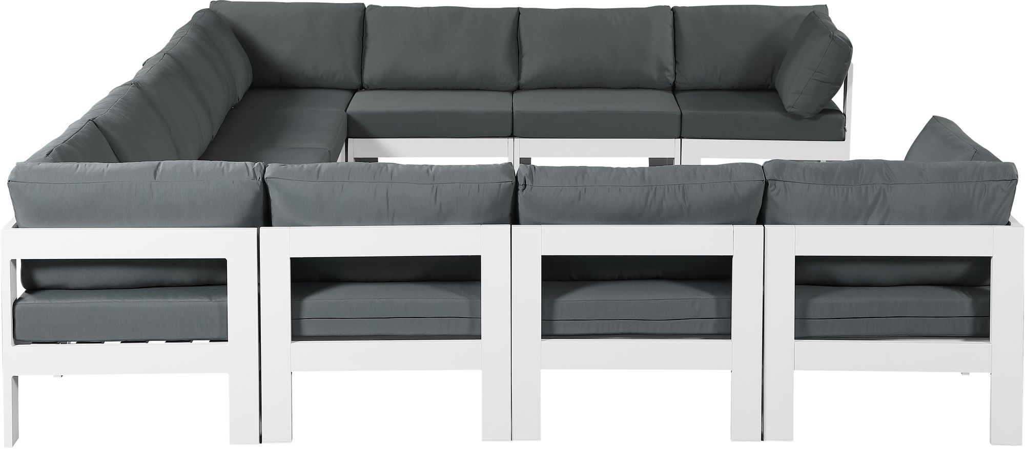 Nizuc 150" 11-Piece Outdoor Patio Waterproof Fabric Modular U-Shape Sectional with Dark Grey Aluminum Frame
