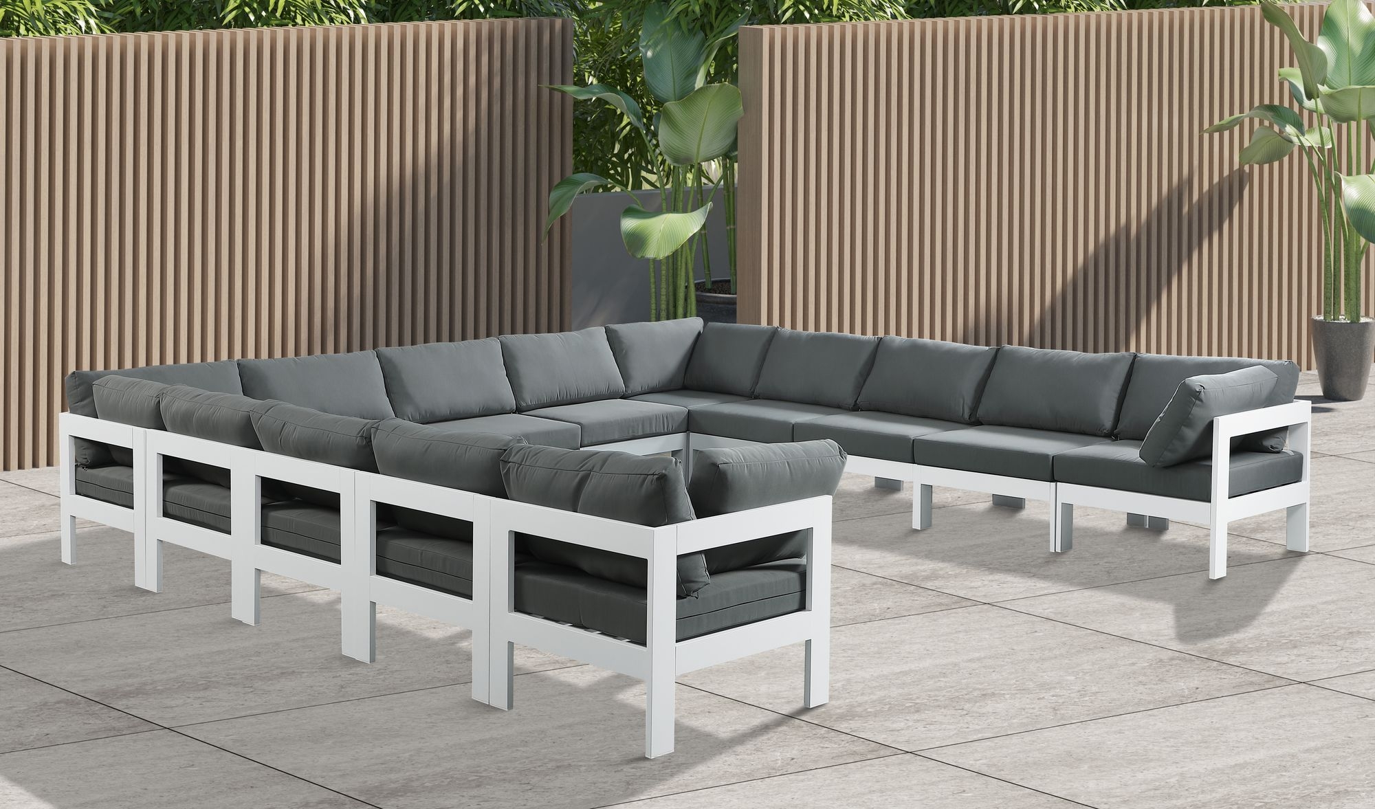 Nizuc 150" 13-Piece Outdoor Patio Waterproof Fabric Modular U-Shape Sectional with Aluminum Frame