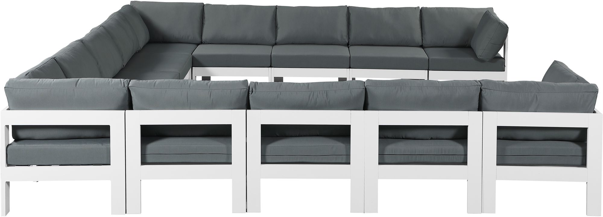 Nizuc 150" 13-Piece Outdoor Patio Waterproof Fabric Modular U-Shape Sectional with White Aluminum Frame