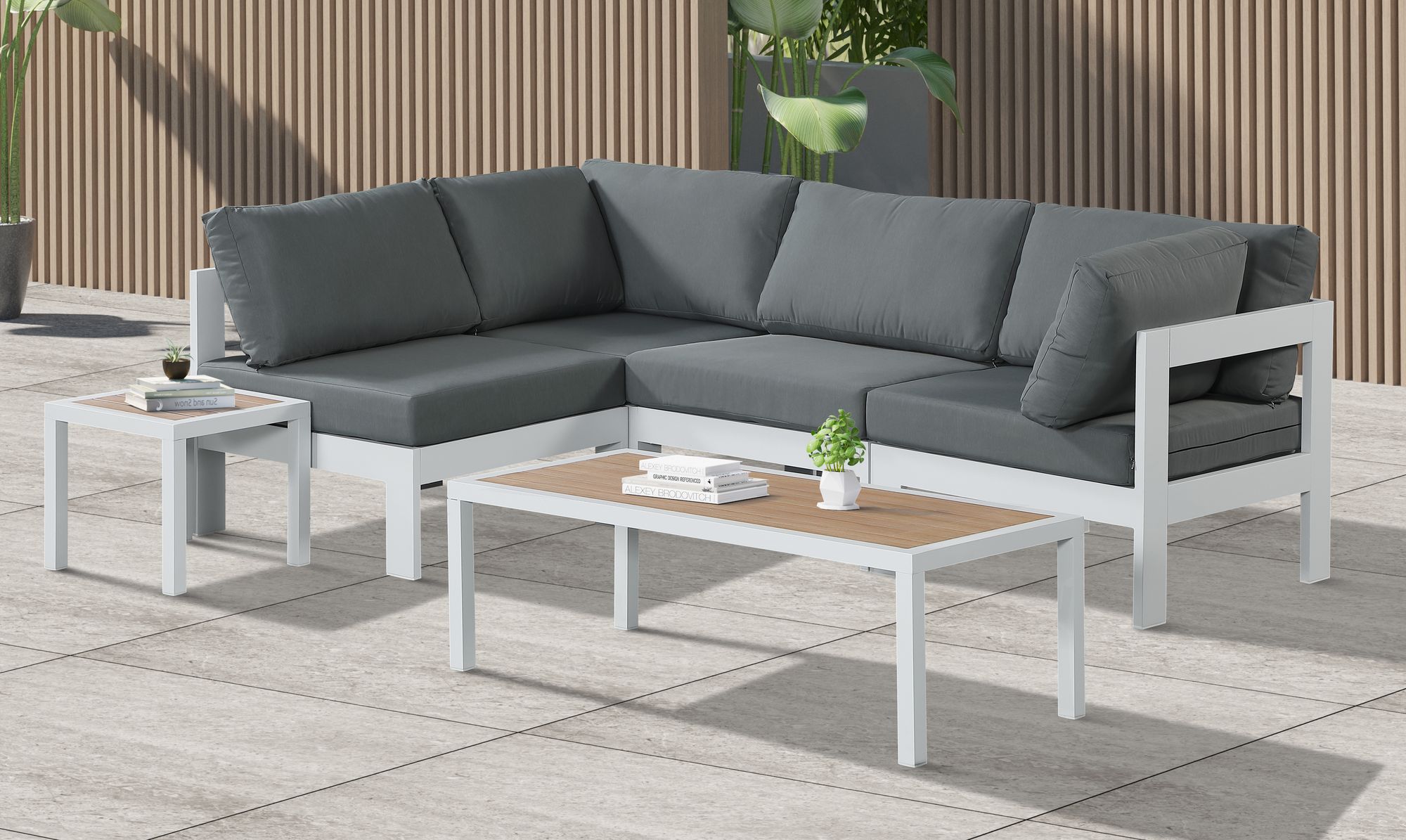 Nizuc 90" 4-Piece Outdoor Patio Waterproof Fabric Modular Sectional with White Aluminum Frame
