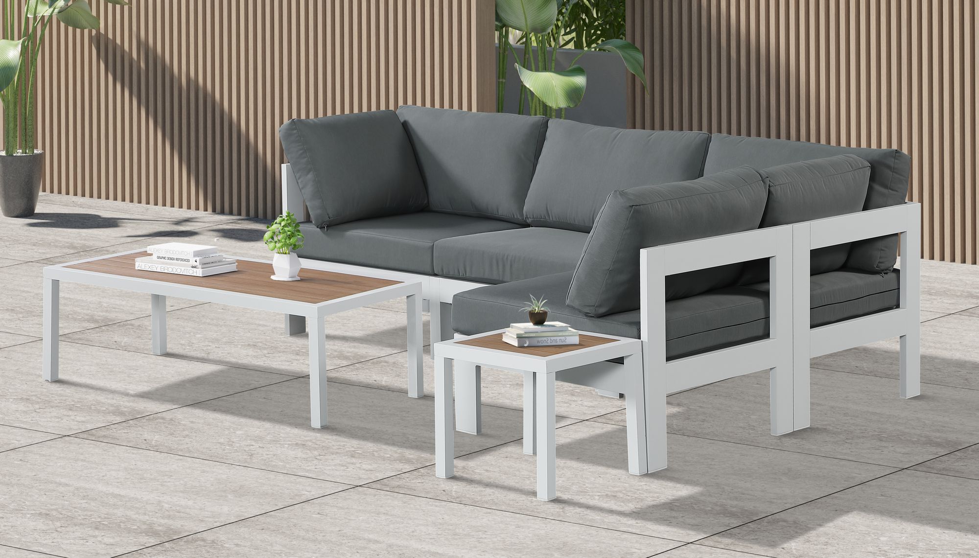 Nizuc 90" 4-Piece Outdoor Patio Waterproof Fabric Modular Sectional with White Aluminum Frame