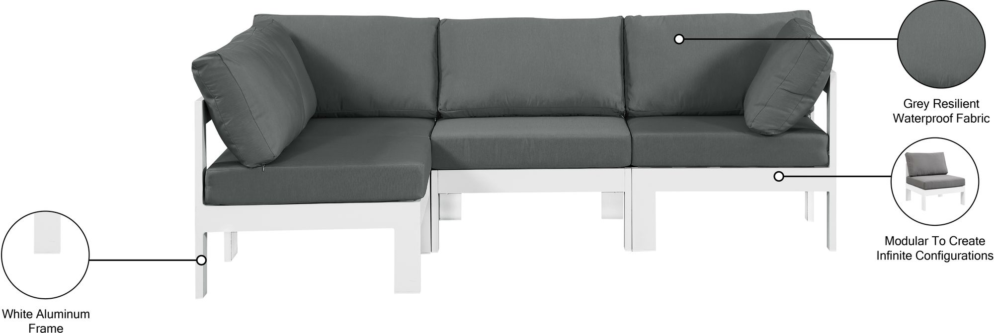 Nizuc 90" 4-Piece Outdoor Patio Waterproof Fabric Modular Sectional with White Aluminum Frame
