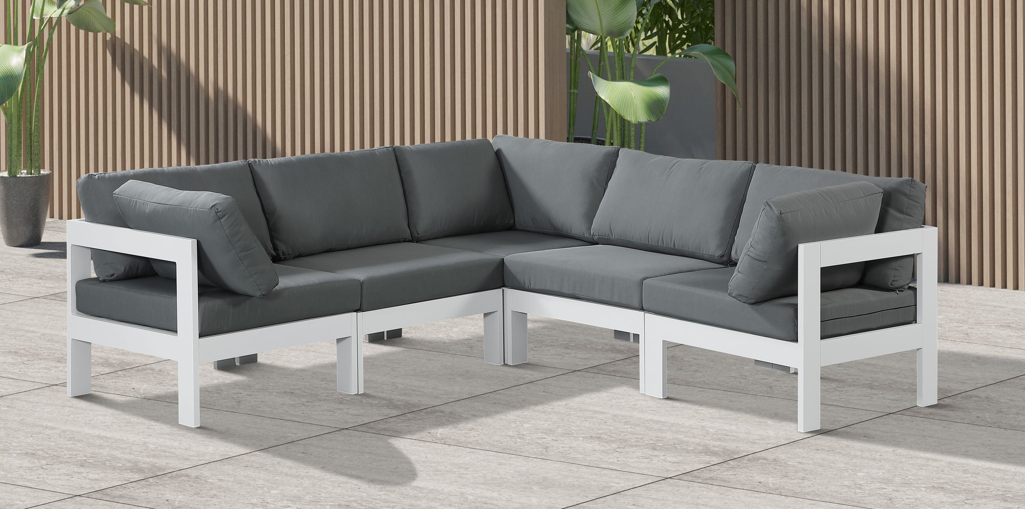 Nizuc 90" 5-Piece Outdoor Patio Waterproof Fabric Modular Sectional with White Aluminum Frame