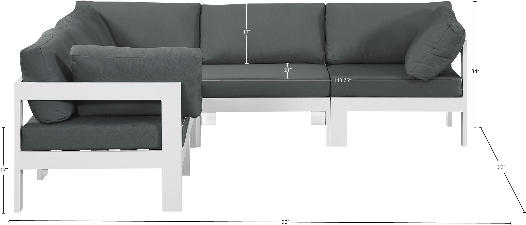 Nizuc 90" 5-Piece Outdoor Patio Waterproof Fabric Modular Sectional with Aluminum Frame