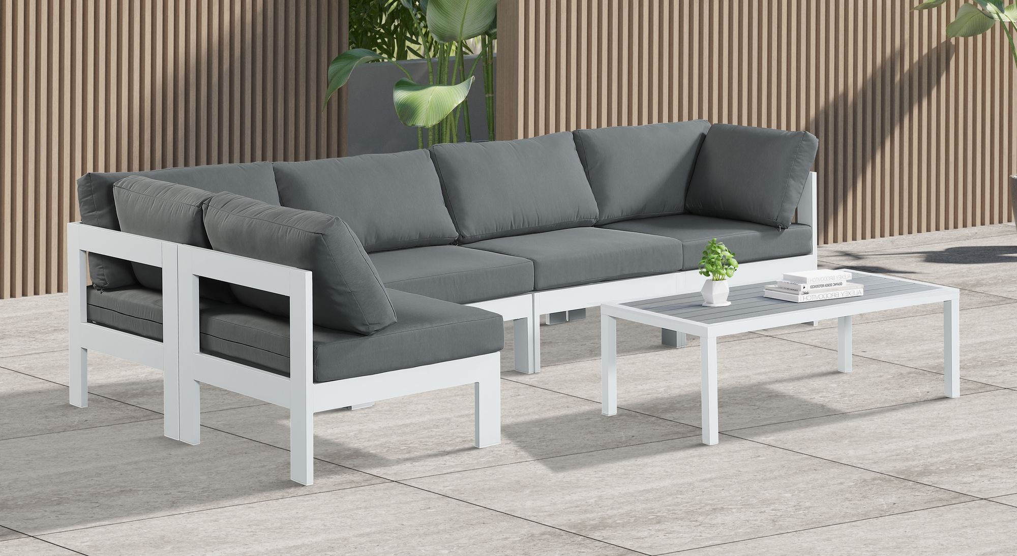 Nizuc 120" 5-Piece Outdoor Patio Waterproof Fabric Modular Sectional with Aluminum Frame