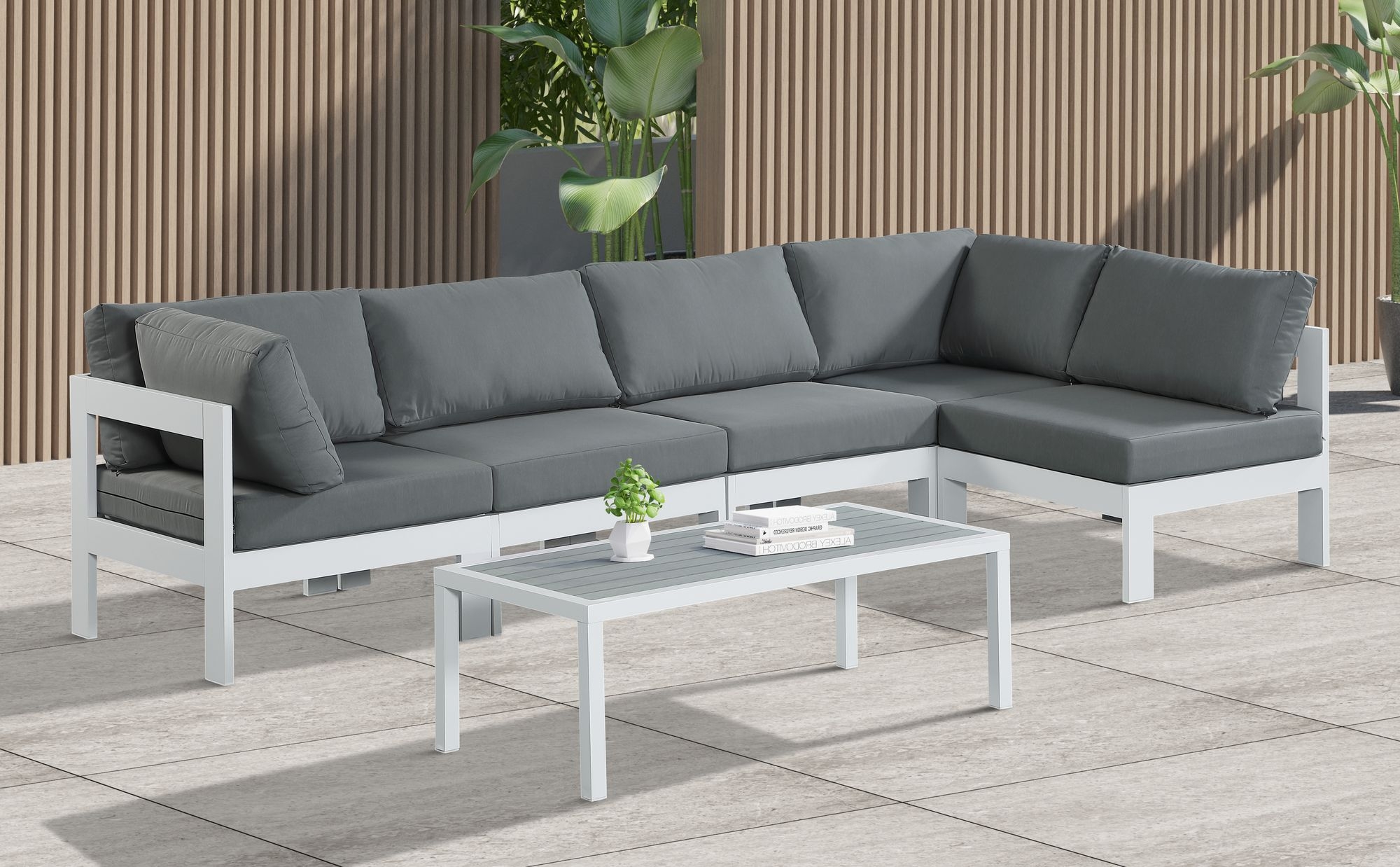 Nizuc 120" 5-Piece Outdoor Patio Waterproof Fabric Modular Sectional with Aluminum Frame