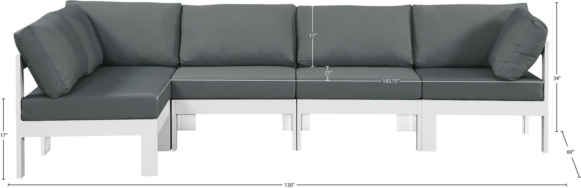 Nizuc 120" 5-Piece Outdoor Patio Waterproof Fabric Modular Sectional with Aluminum Frame