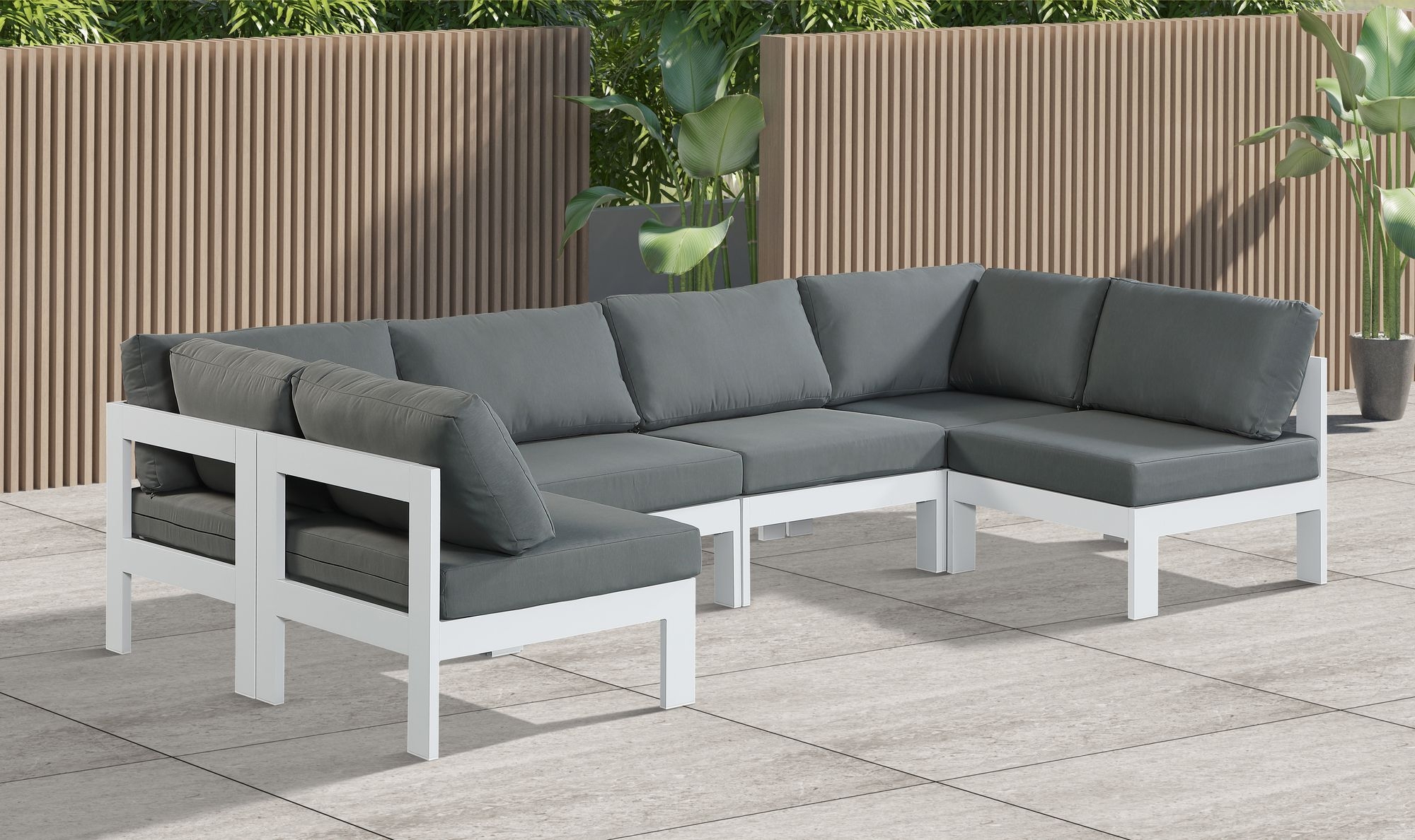 Nizuc 120" 6-Piece Outdoor Patio Waterproof Fabric Modular U-Shape Sectional with Aluminum Frame
