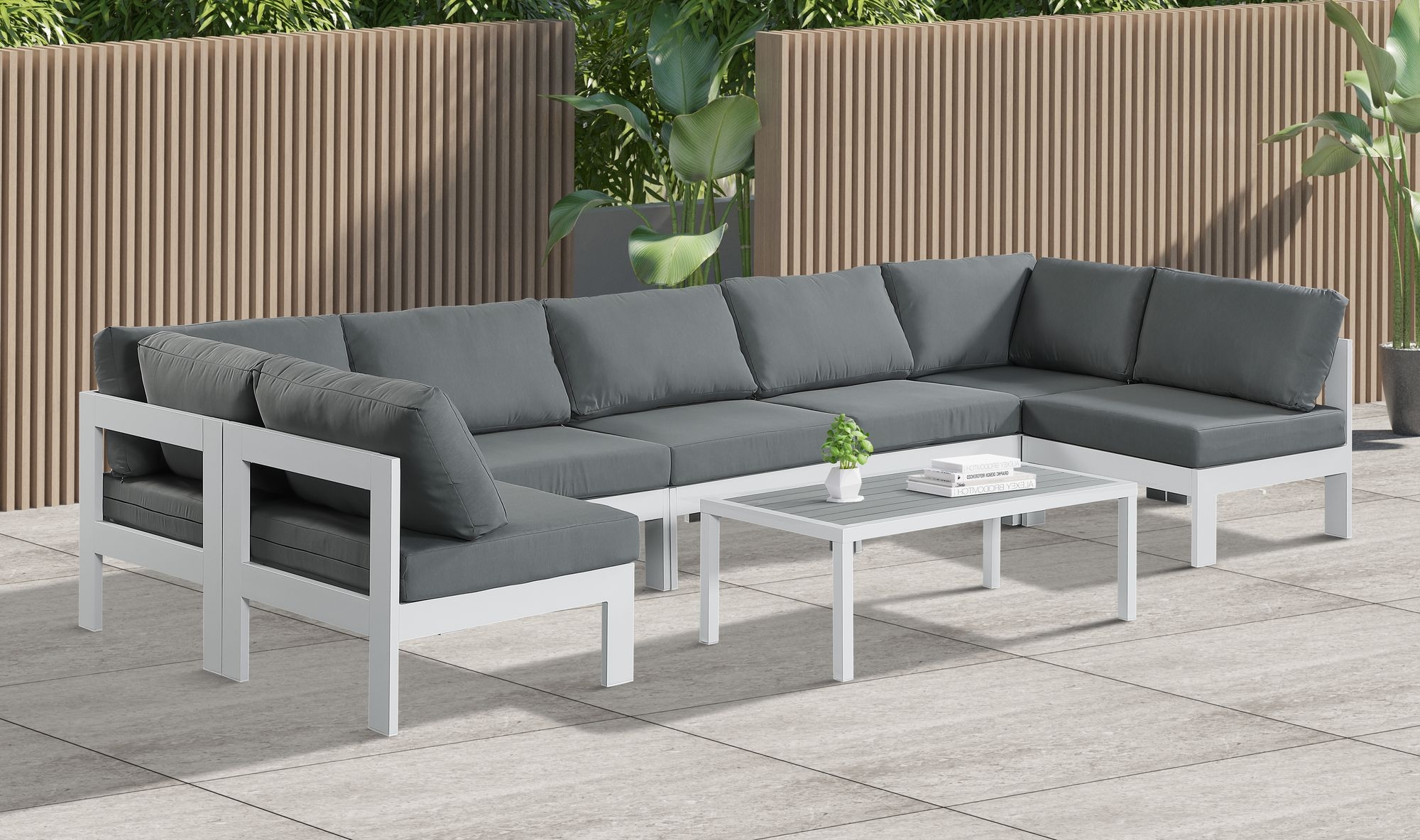 Nizuc 150" 7-Piece Outdoor Patio Waterproof Fabric Modular U-Shape Sectional with Aluminum Frame