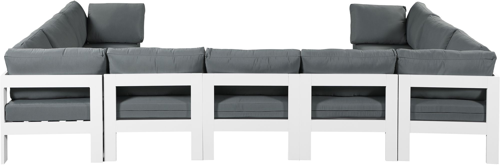 Nizuc 150" 9-Piece Outdoor Patio Waterproof Fabric Modular U-Shape Sectional with White Aluminum Frame