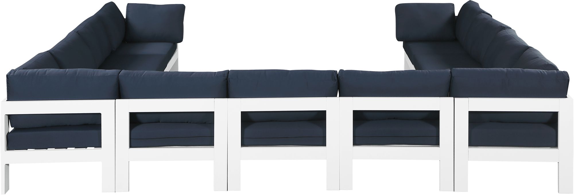 Nizuc 150" 11-Piece Outdoor Patio Waterproof Fabric Modular U-Shape Sectional with White Aluminum Frame