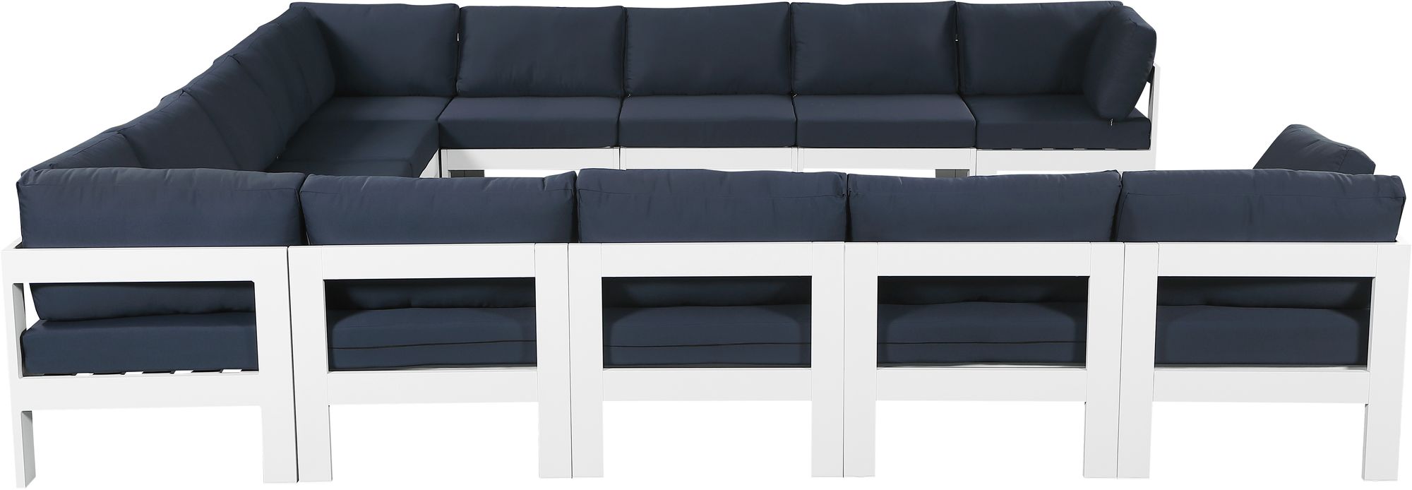 Nizuc 150" 13-Piece Outdoor Patio Waterproof Fabric Modular U-Shape Sectional with White Aluminum Frame