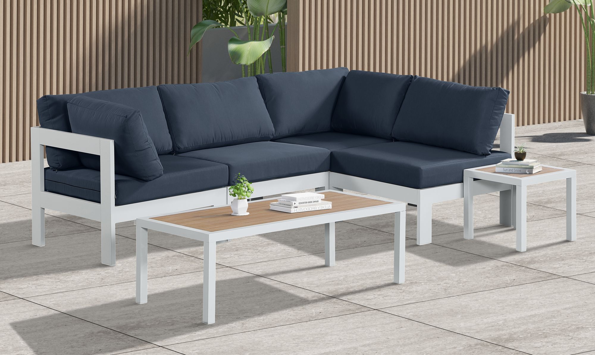 Nizuc 90" 4-Piece Outdoor Patio Waterproof Fabric Modular Sectional with White Aluminum Frame