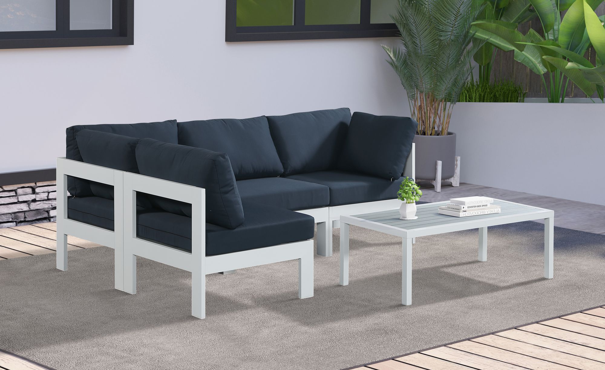 Nizuc 90" 4-Piece Outdoor Patio Waterproof Fabric Modular Sectional with White Aluminum Frame