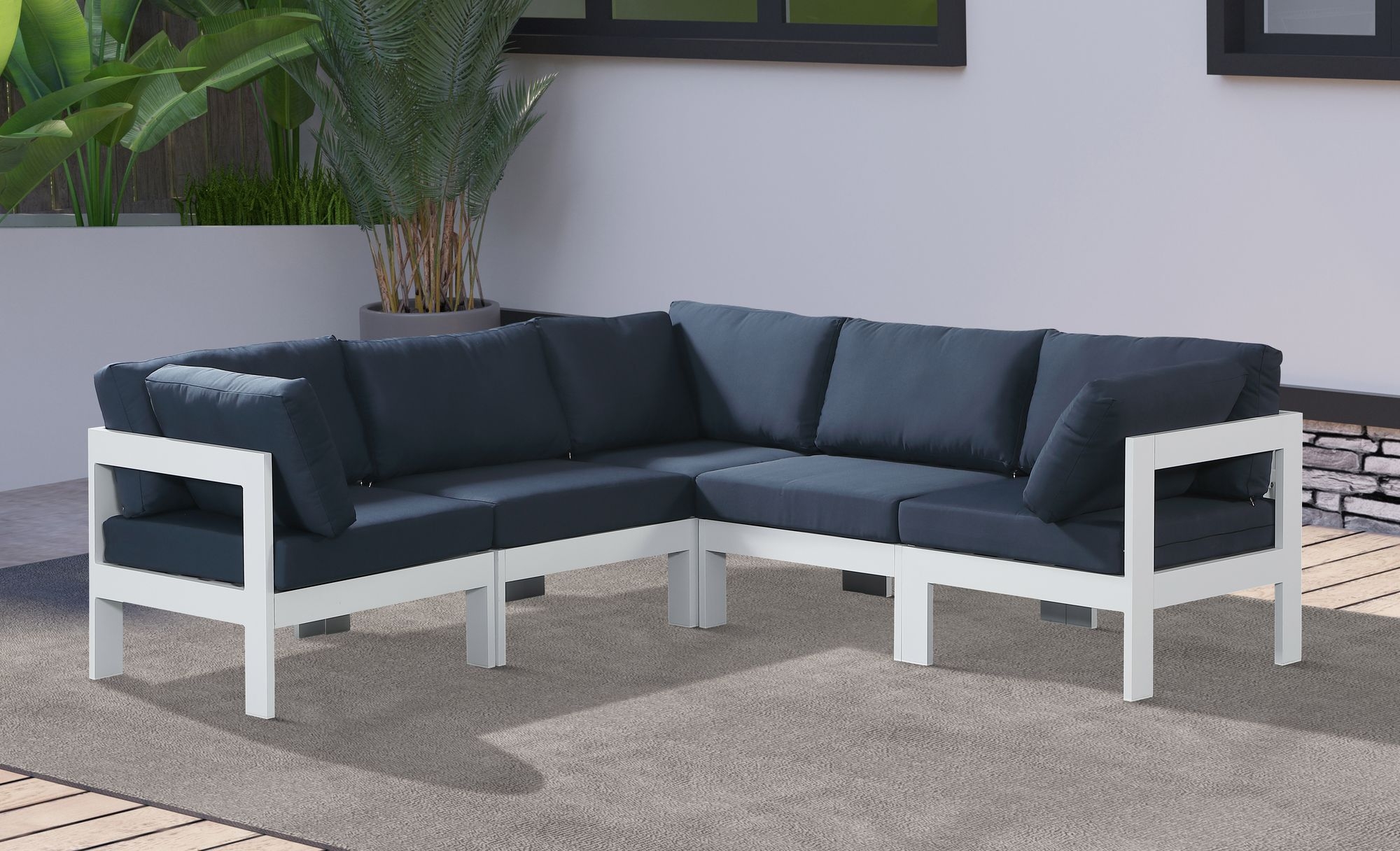 Nizuc 90" 5-Piece Outdoor Patio Waterproof Fabric Modular Sectional with Aluminum Frame