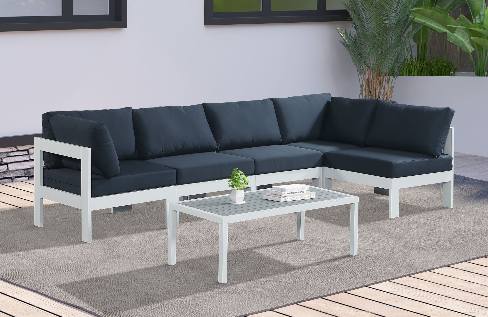 Nizuc 120" 5-Piece Outdoor Patio Waterproof Fabric Modular Sectional with Aluminum Frame