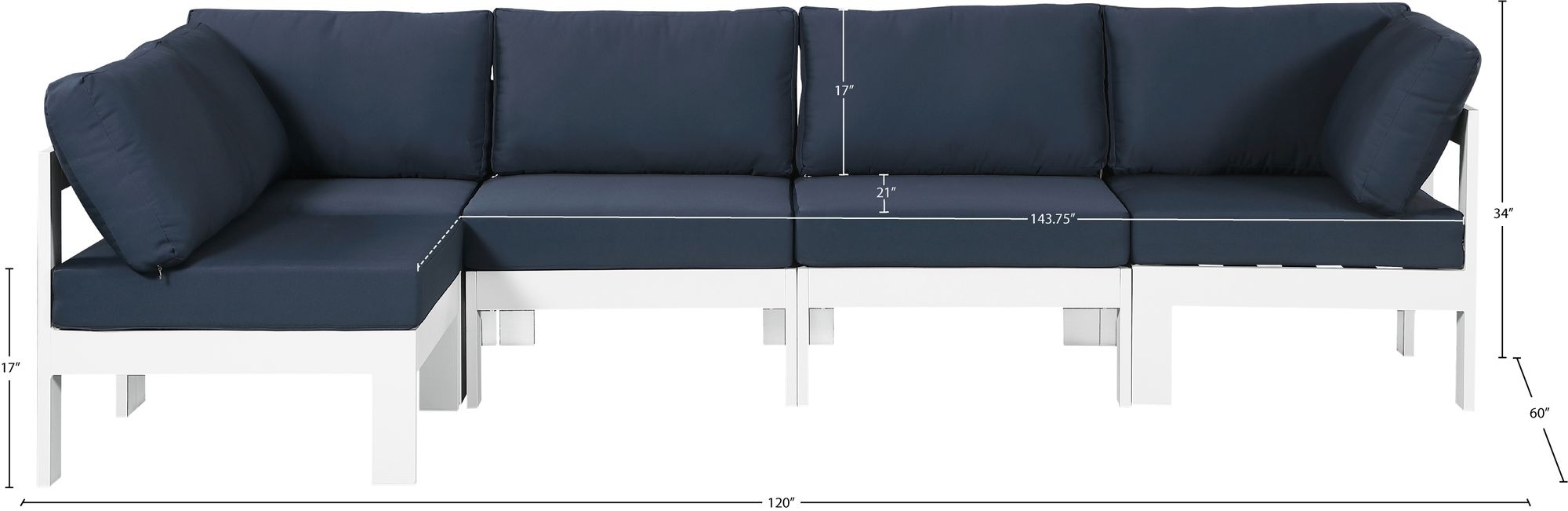 Nizuc 120" 5-Piece Outdoor Patio Waterproof Fabric Modular Sectional with Aluminum Frame