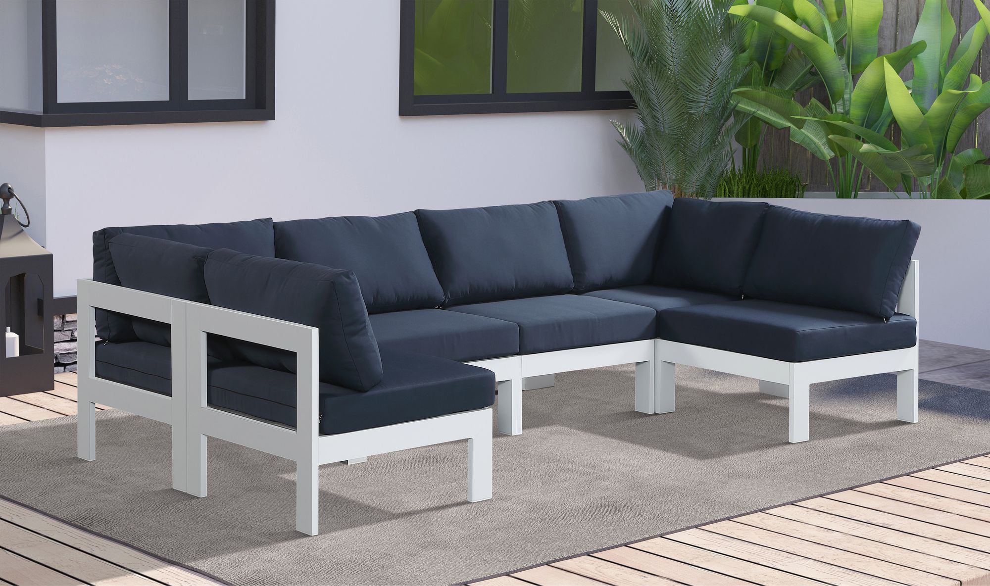 Nizuc 120" 6-Piece Outdoor Patio Waterproof Fabric Modular U-Shape Sectional with White Aluminum Frame