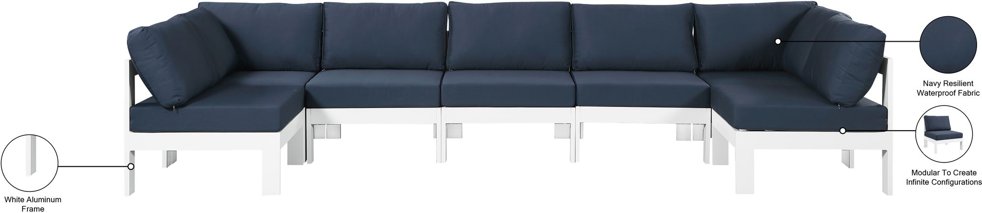 Nizuc 150" 7-Piece Outdoor Patio Waterproof Fabric Modular U-Shape Sectional with Aluminum Frame