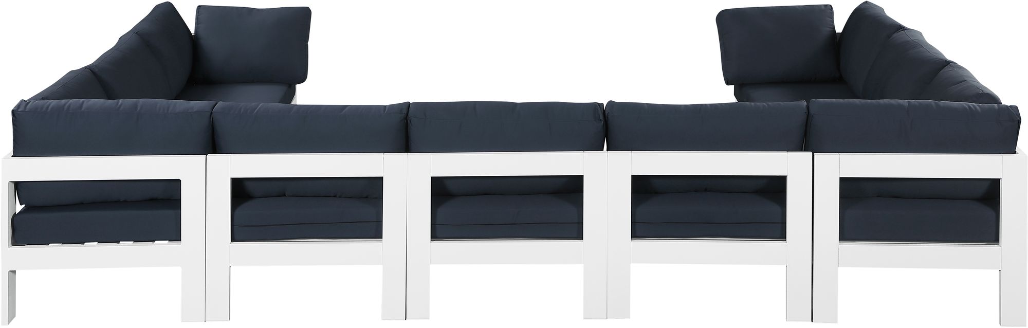 Nizuc 150" 9-Piece Outdoor Patio Waterproof Fabric Modular U-Shape Sectional with White Aluminum Frame