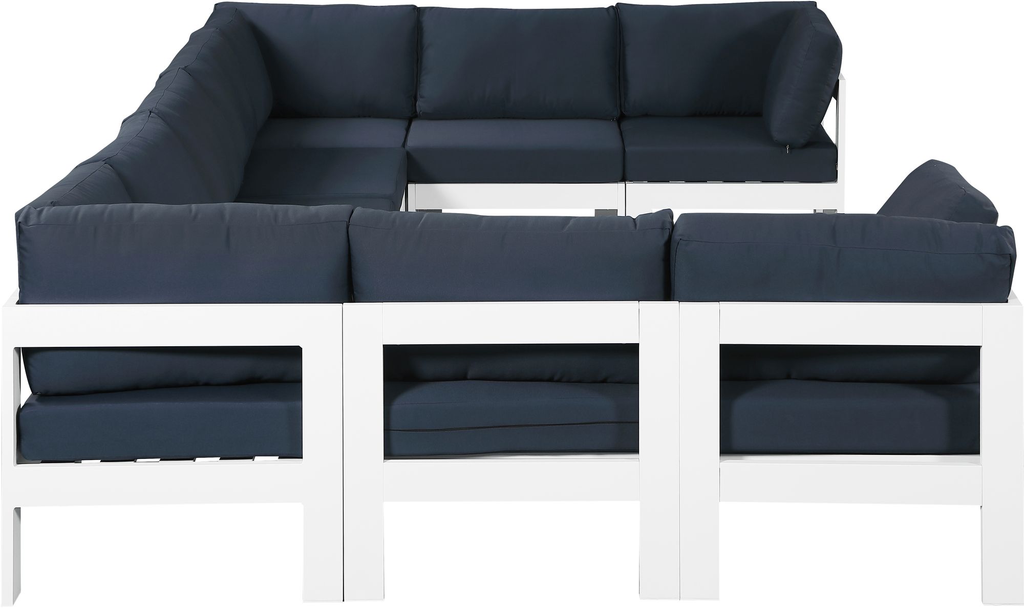 Nizuc 150" 9-Piece Outdoor Patio Waterproof Fabric Modular U-Shape Sectional with White Aluminum Frame