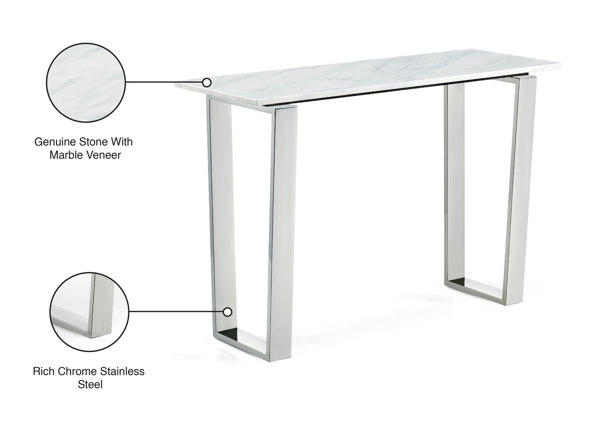 Carlton 48" Rectangular Genuine Stone Console Table with Chrome Stainless Steel Base