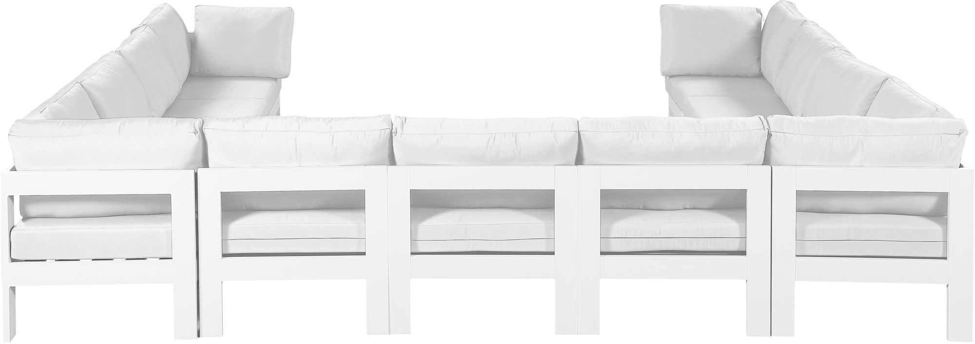 Nizuc 150" 11-Piece Outdoor Patio Waterproof Fabric Modular U-Shape Sectional with White Aluminum Frame