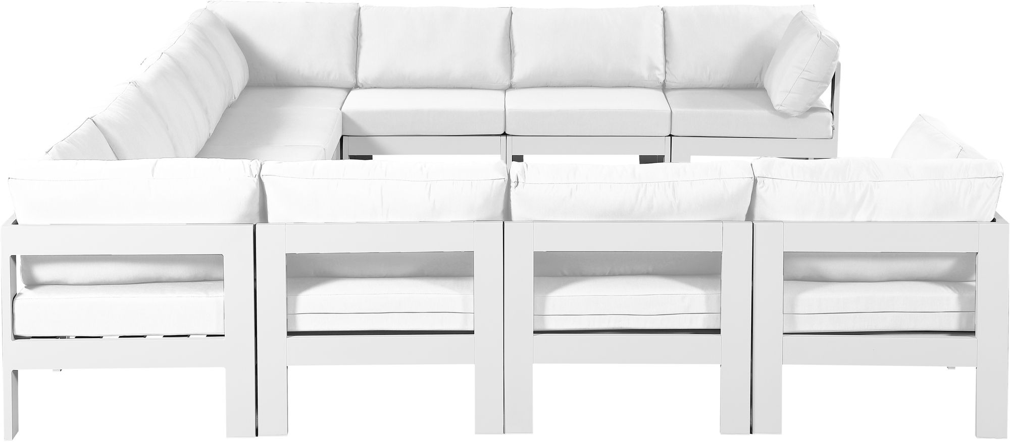 Nizuc 150" 11-Piece Outdoor Patio Waterproof Fabric Modular U-Shape Sectional with White Aluminum Frame