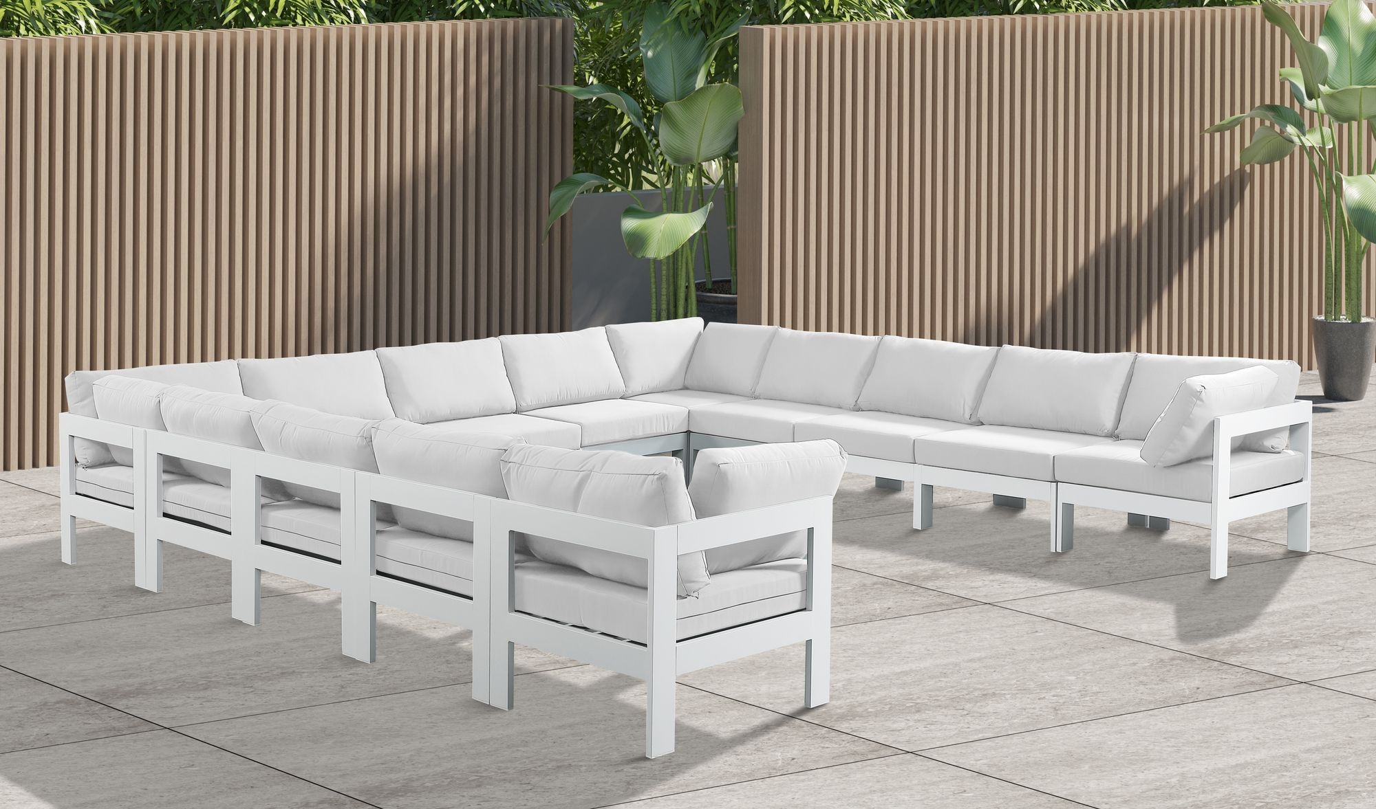Nizuc 150" 13-Piece Outdoor Patio Waterproof Fabric Modular U-Shape Sectional with Aluminum Frame