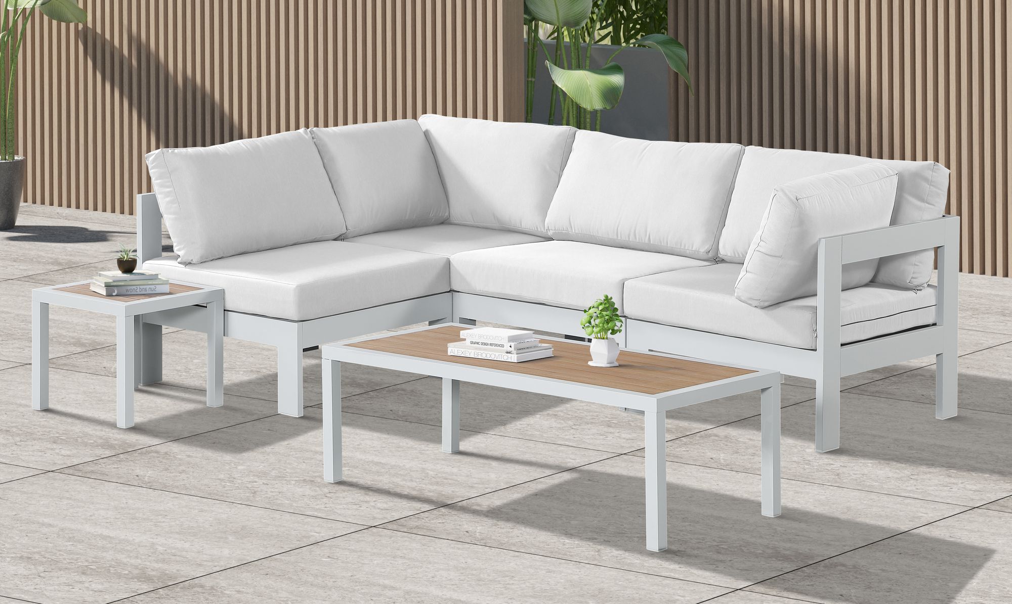 Nizuc 90" 4-Piece Outdoor Patio Waterproof Fabric Modular Sectional with White Aluminum Frame