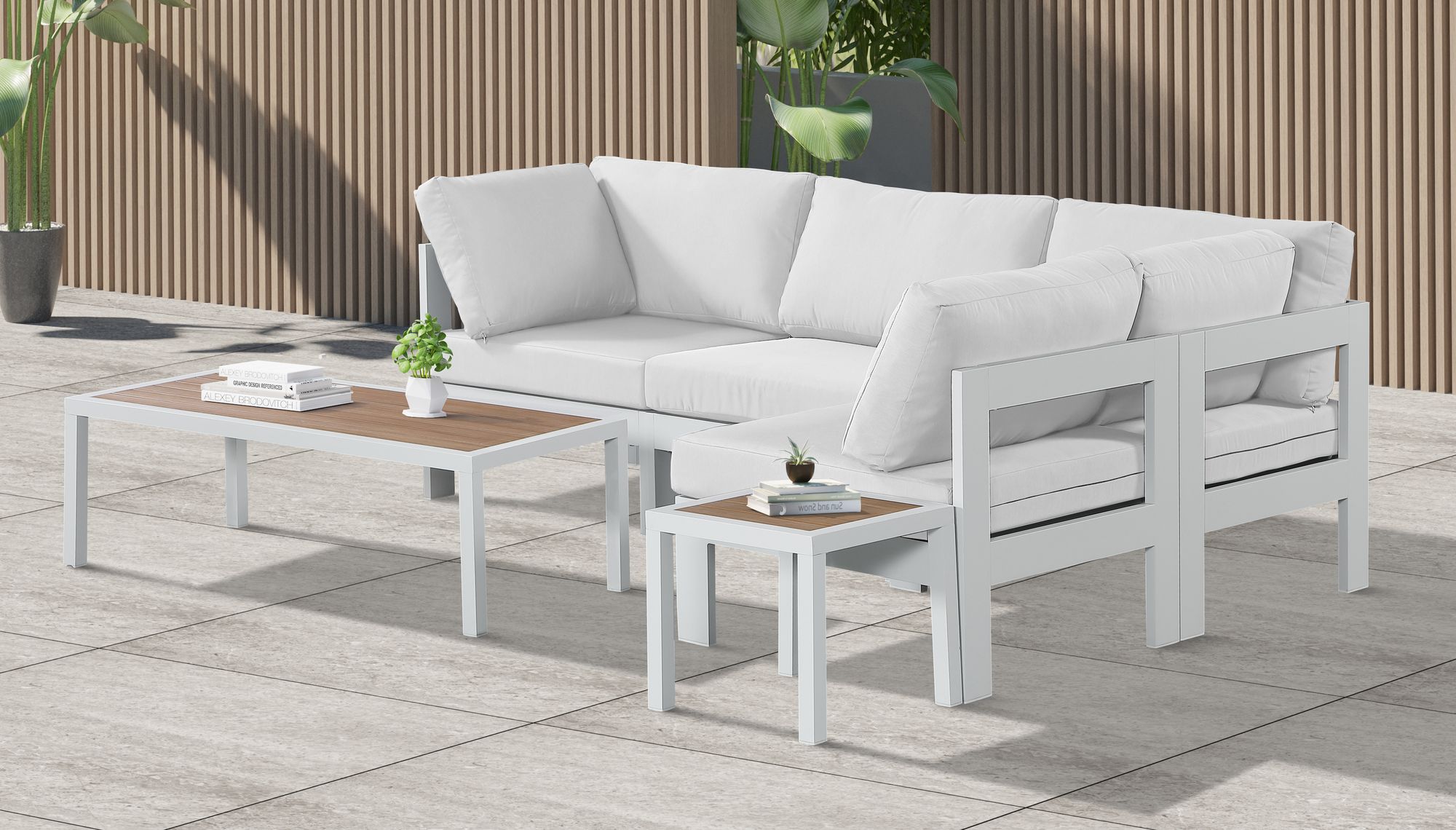 Nizuc 90" 4-Piece Outdoor Patio Waterproof Fabric Modular Sectional with White Aluminum Frame