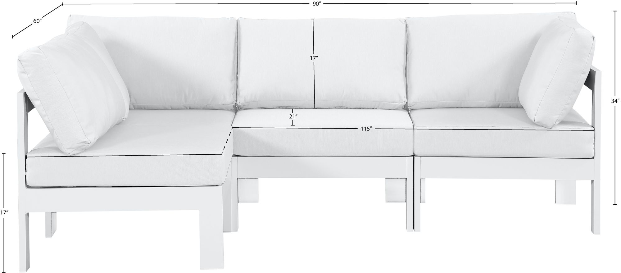 Nizuc 90" 4-Piece Outdoor Patio Waterproof Fabric Modular Sectional with White Aluminum Frame