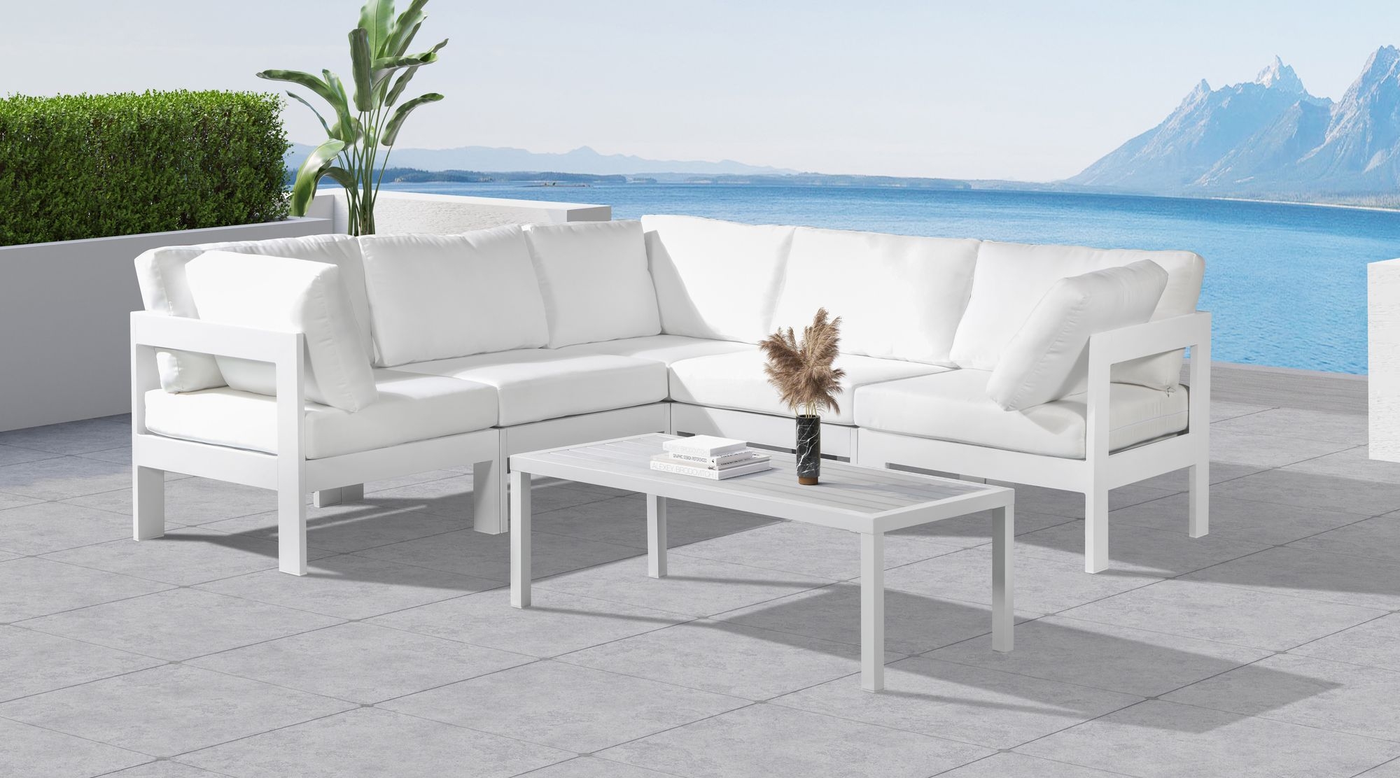 Nizuc 90" 5-Piece Outdoor Patio Waterproof Fabric Modular Sectional with Aluminum Frame