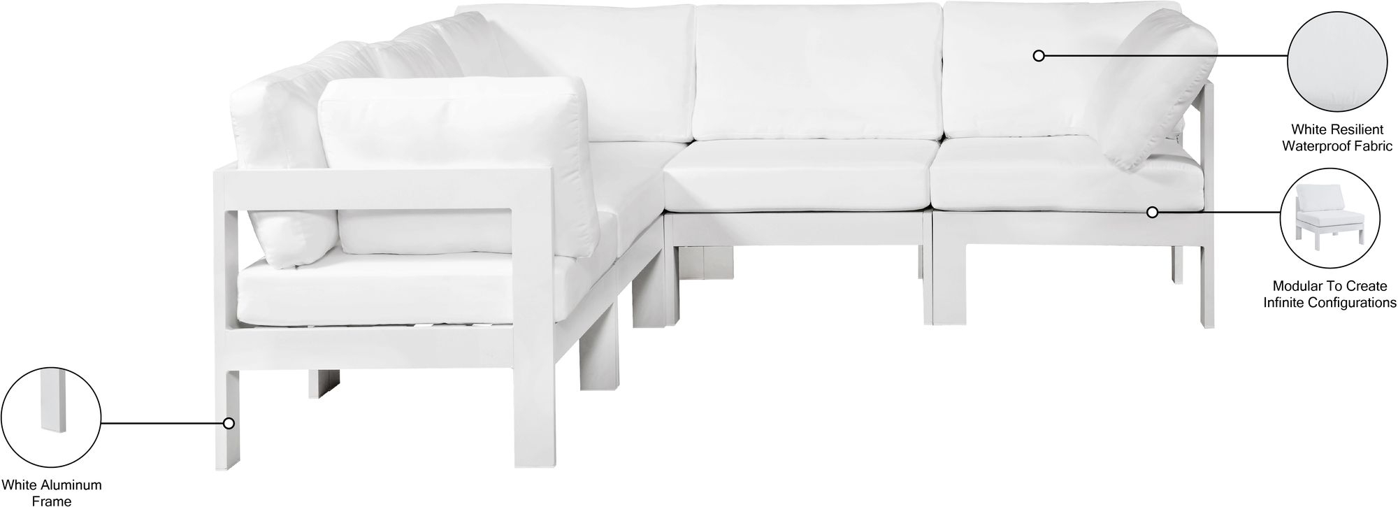 Nizuc 90" 5-Piece Outdoor Patio Waterproof Fabric Modular Sectional with Aluminum Frame