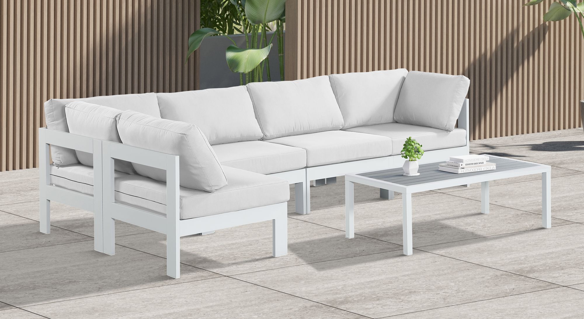 Nizuc 120" 5-Piece Outdoor Patio Waterproof Fabric Modular Sectional with Aluminum Frame