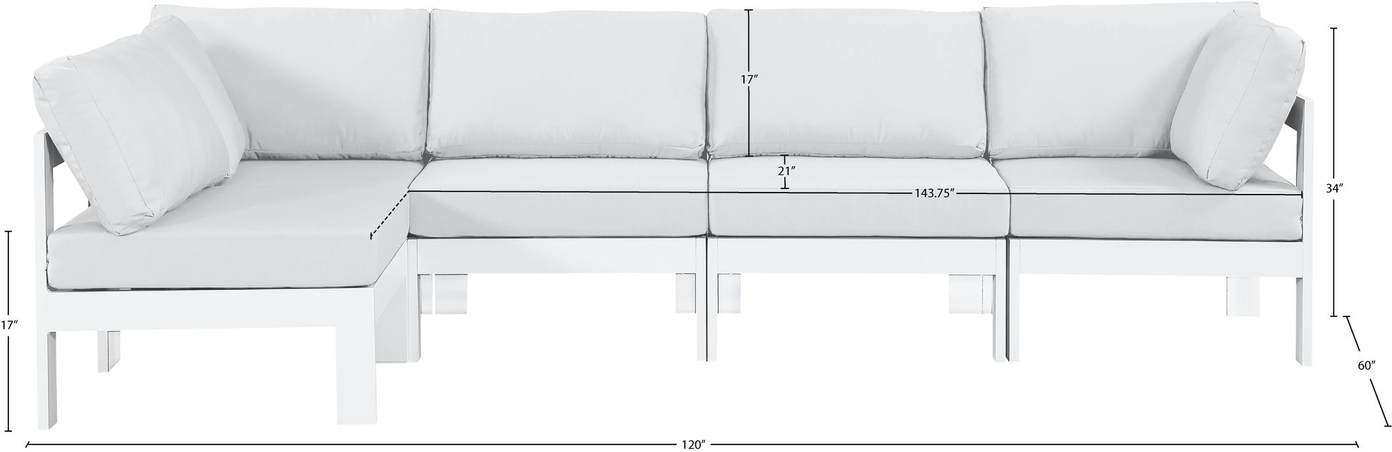 Nizuc 120" 5-Piece Outdoor Patio Waterproof Fabric Modular Sectional with Aluminum Frame