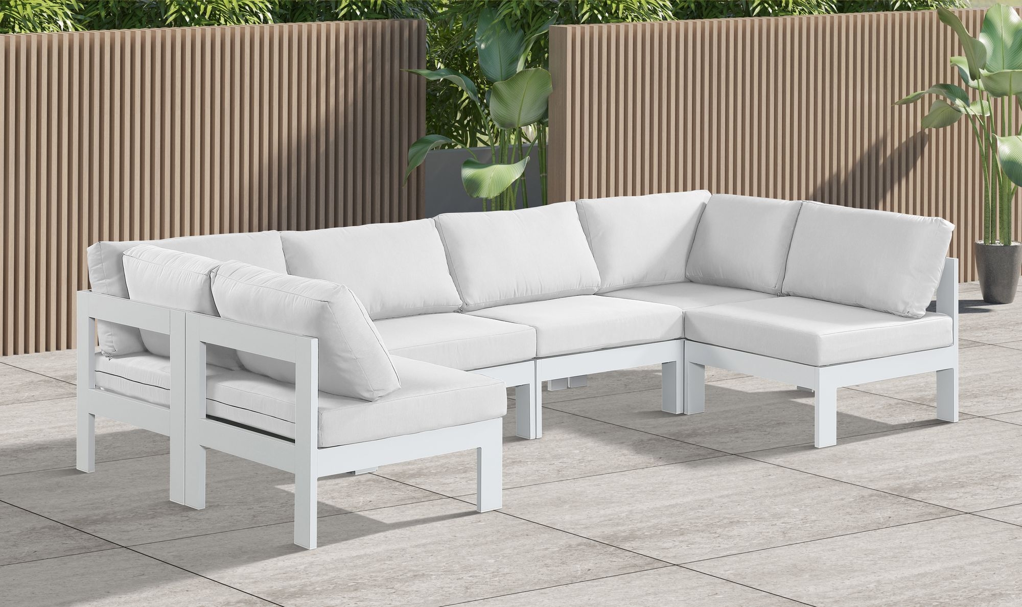 Nizuc 120" 6-Piece Outdoor Patio Waterproof Fabric Modular U-Shape Sectional with Aluminum Frame