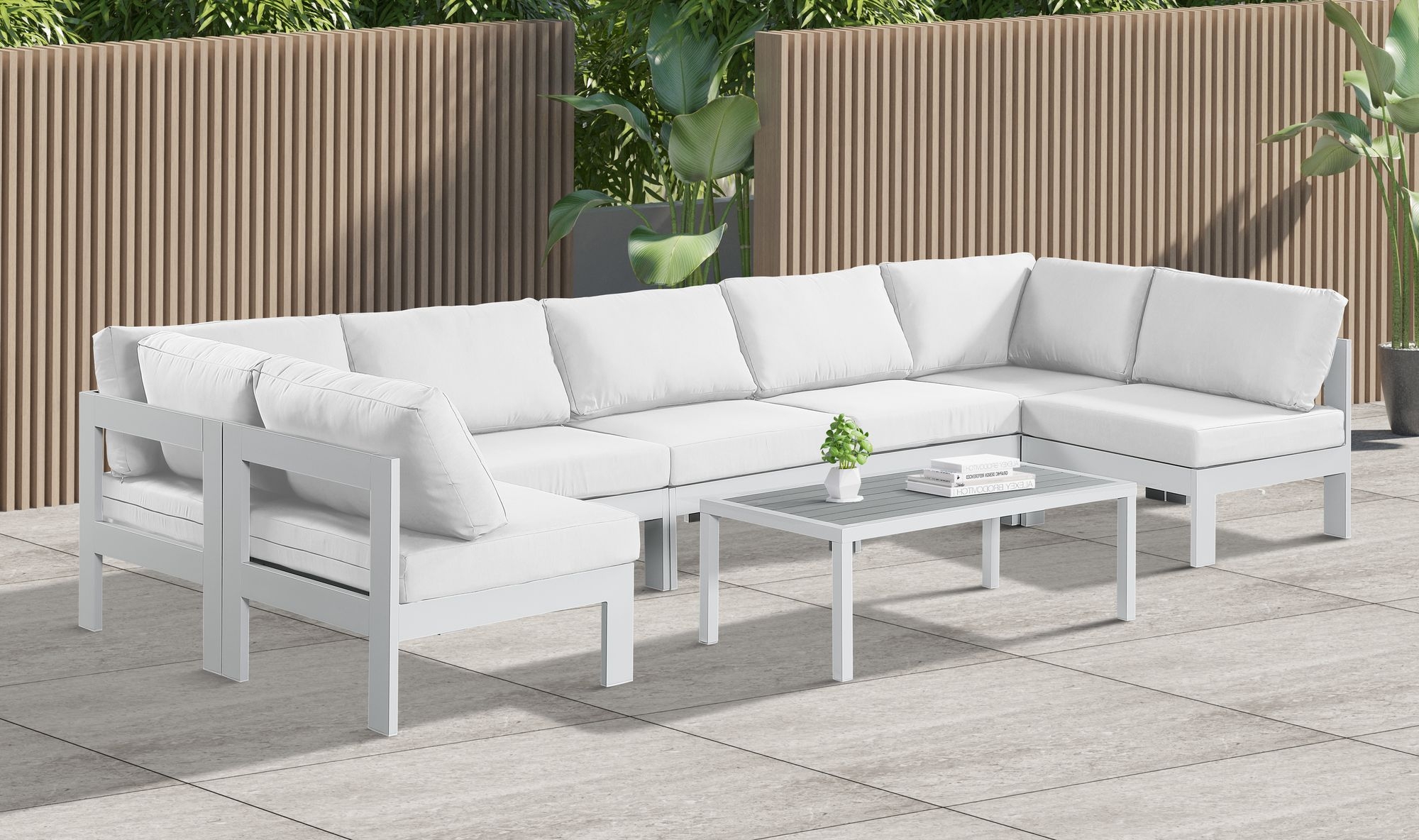 Nizuc 150" 7-Piece Outdoor Patio Waterproof Fabric Modular U-Shape Sectional with Aluminum Frame
