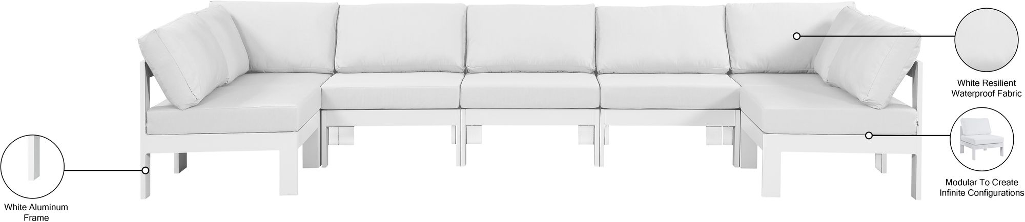 Nizuc 150" 7-Piece Outdoor Patio Waterproof Fabric Modular U-Shape Sectional with Aluminum Frame