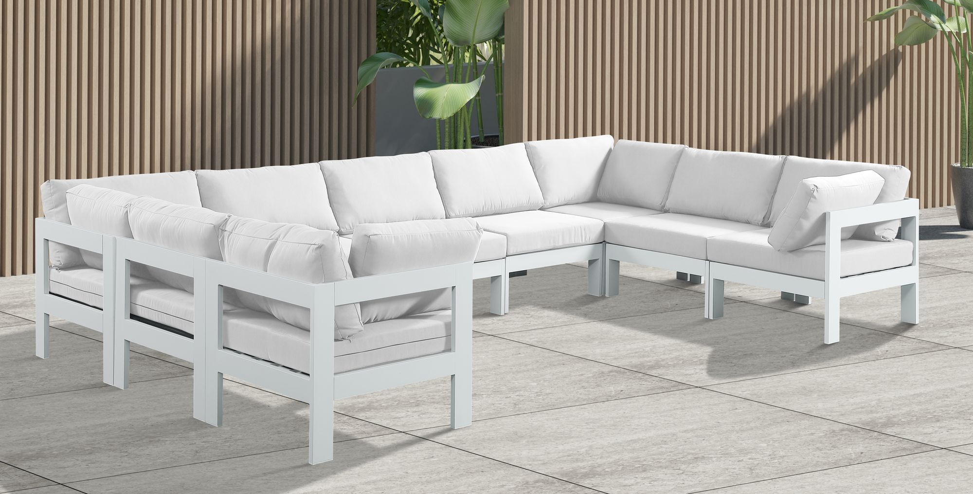 Nizuc 150" 9-Piece Outdoor Patio Waterproof Fabric Modular U-Shape Sectional with White Aluminum Frame
