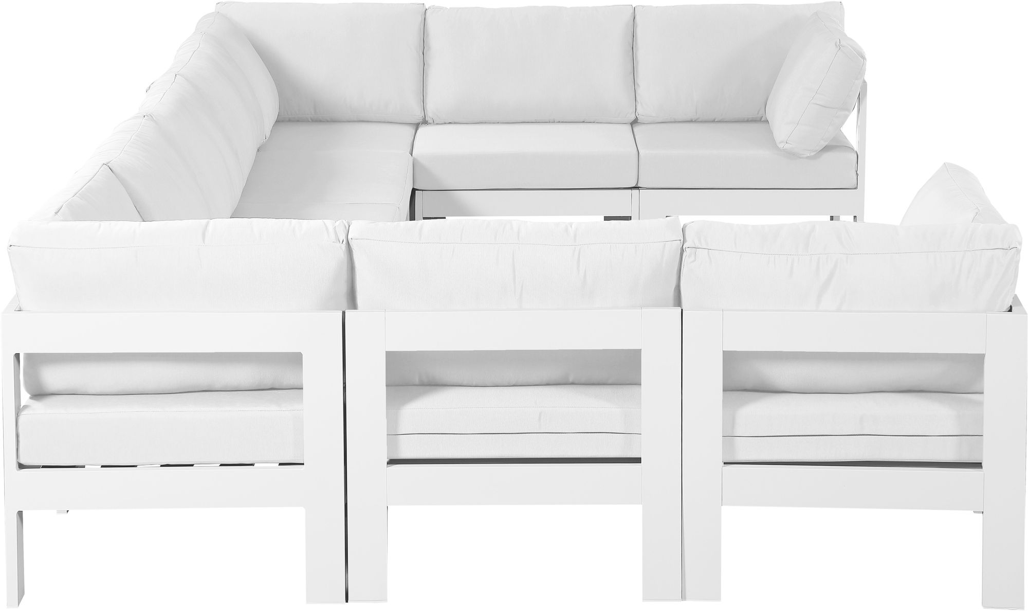Nizuc 150" 9-Piece Outdoor Patio Waterproof Fabric Modular U-Shape Sectional with White Aluminum Frame
