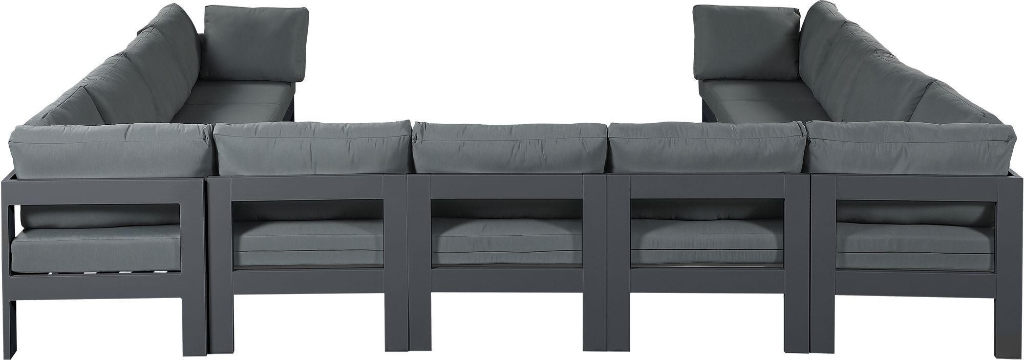 Nizuc 150" 11-Piece Outdoor Patio Waterproof Fabric Modular U-Shape Sectional with Dark Grey Aluminum Frame