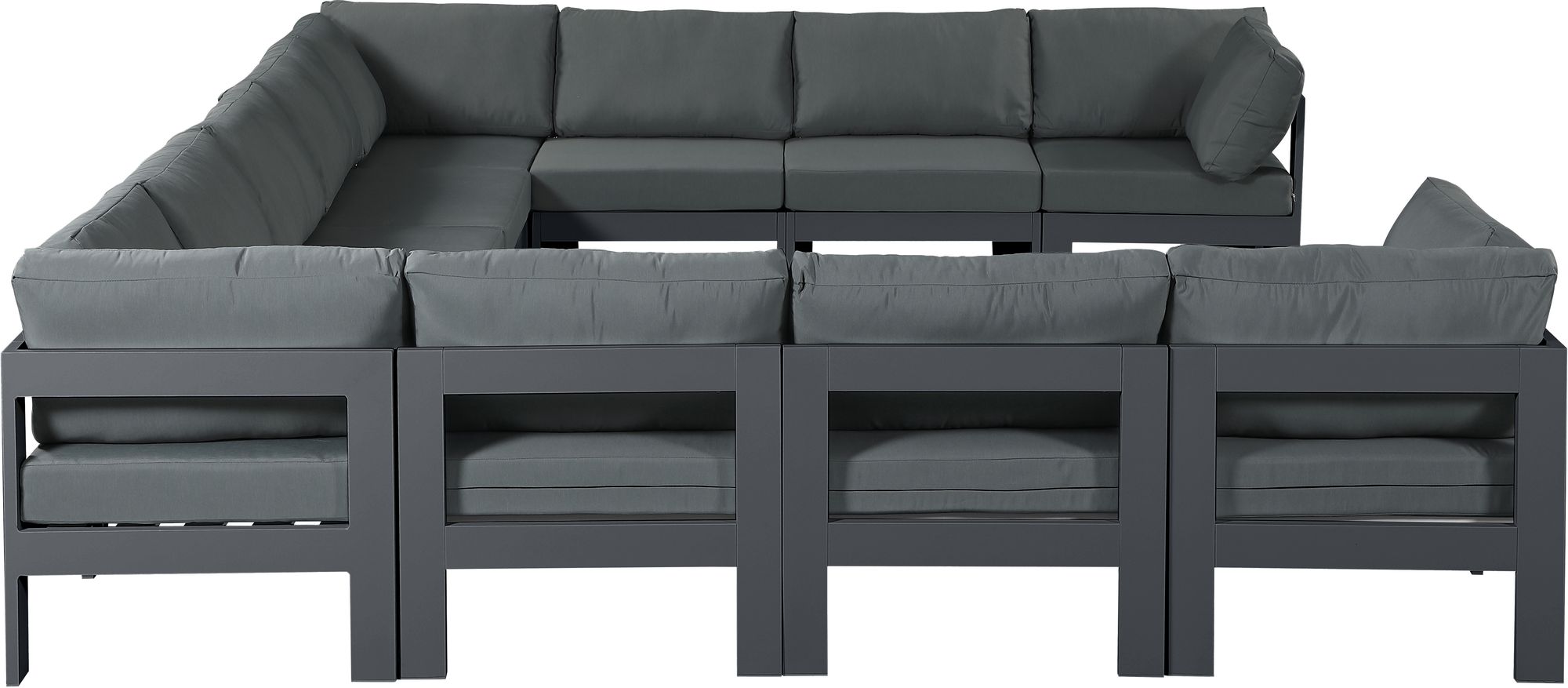 Nizuc 150" 11-Piece Outdoor Patio Waterproof Fabric Modular U-Shape Sectional with Dark Grey Aluminum Frame