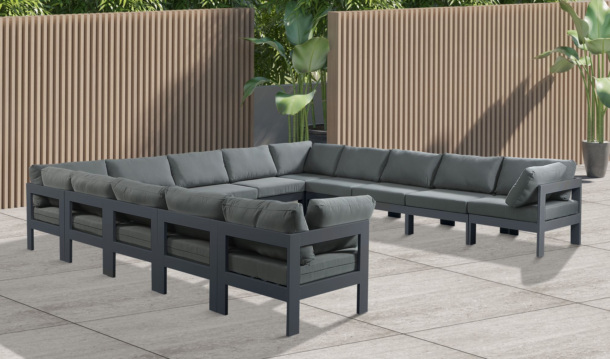 Nizuc 150" 13-Piece Outdoor Patio Waterproof Fabric Modular U-Shape Sectional with Aluminum Frame