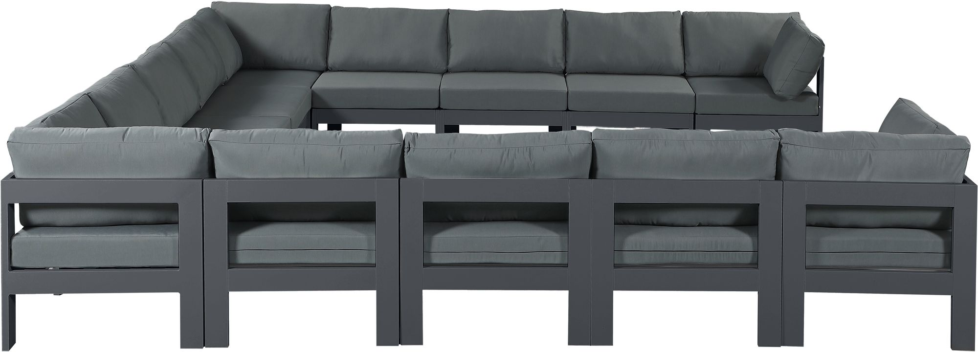 Nizuc 150" 13-Piece Outdoor Patio Waterproof Fabric Modular U-Shape Sectional with Aluminum Frame