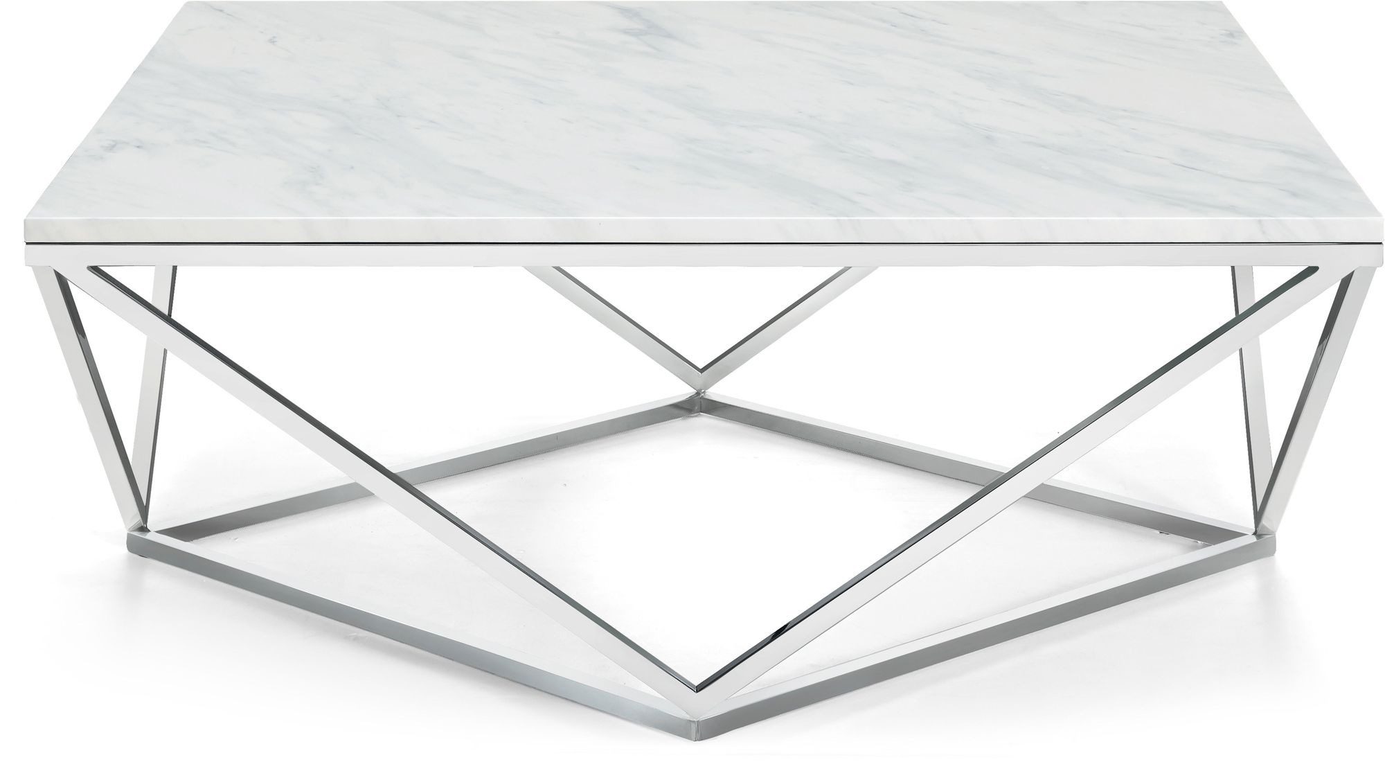Skyler 36" Square Marble Coffee Table with Chrome Stainless Steel Base