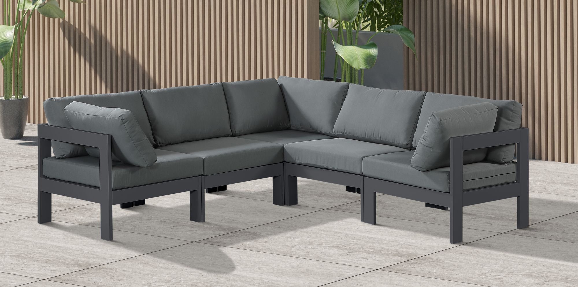 Nizuc 90" 5-Piece Outdoor Patio Waterproof Fabric Modular Sectional with Dark Grey Aluminum Frame