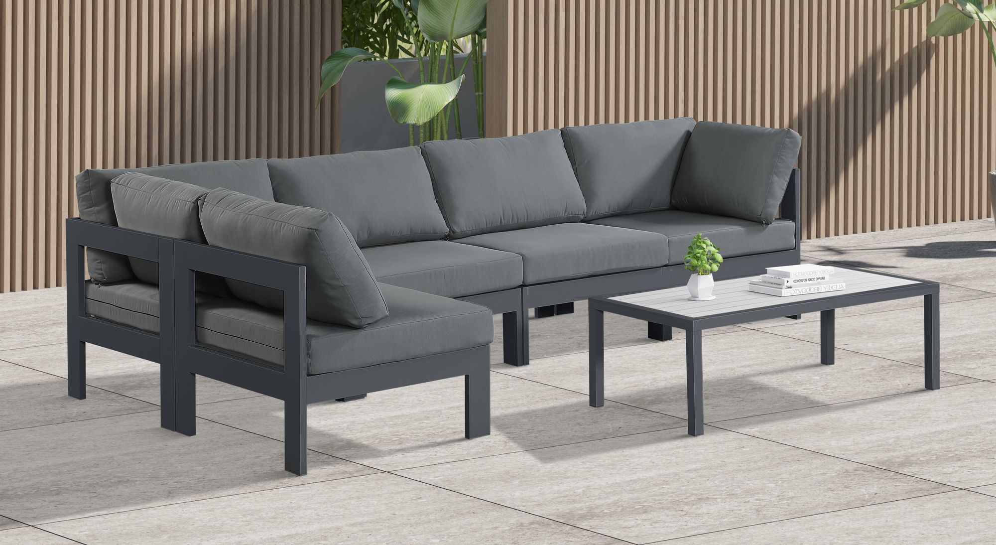 Nizuc 120" 5-Piece Outdoor Patio Waterproof Fabric Modular Sectional with Aluminum Frame