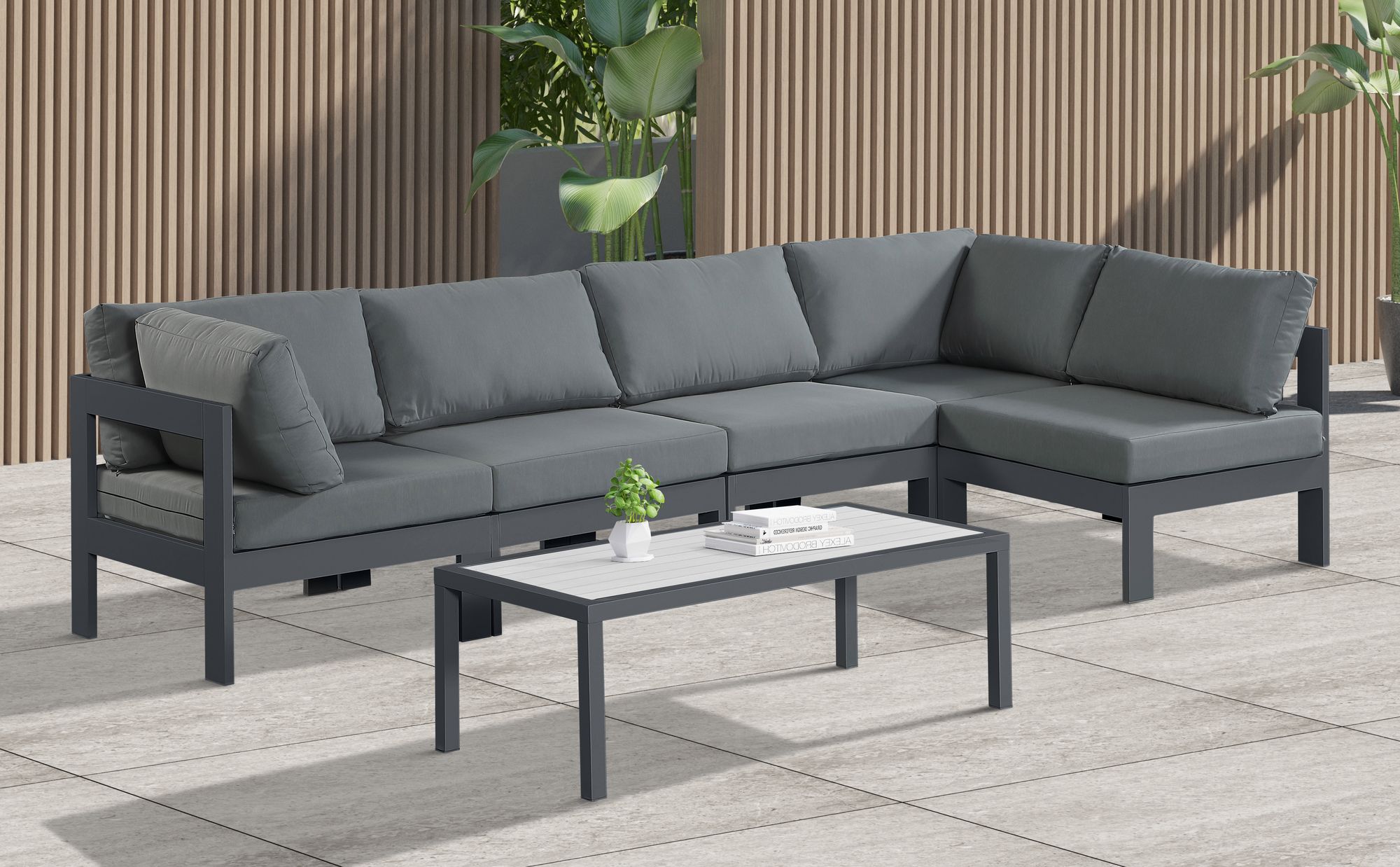 Nizuc 120" 5-Piece Outdoor Patio Waterproof Fabric Modular Sectional with Aluminum Frame